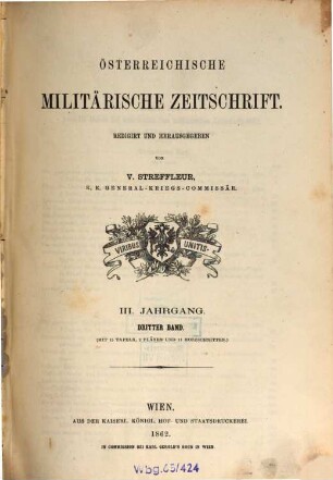 Österreichische militärische Zeitschrift. 1862, 3 = Jg. 3