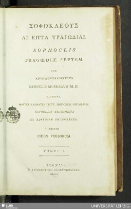 2: Sophokleus Ai Epta Tragōdiai : Necnon Index Verborum