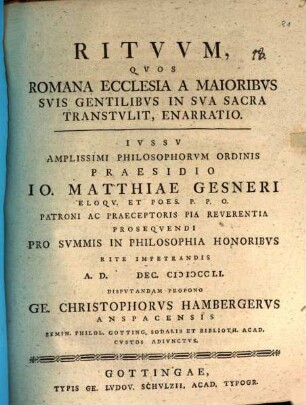 Rituum, quos Romana ecclesia a maioribus suis gentilibus in sua sacra transtulit, enarratio