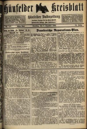 Erste Ausgabe vom Samstag, den 08. Dezember 1928.