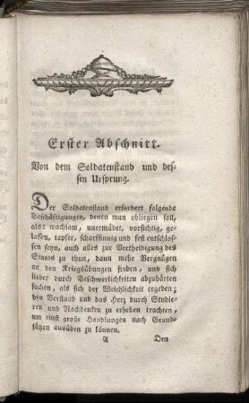 Erster Abschnitt. Von dem Soldatenstand und dessen Ursprung.