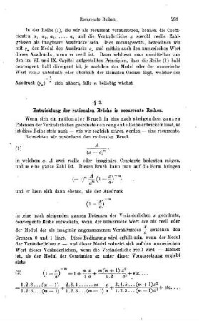 § 2. Entwicklung der rationalen Brüche in recurrente Reihen.