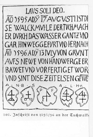 Görlitz. Inschrift an der (Tuch)Walkmühle, Repro
