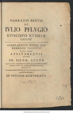 Narratio Brevis De Iulio Pflugio Episcopo Numburgense