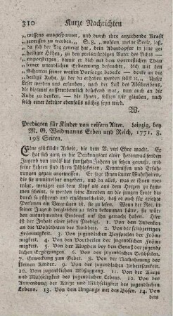 Predigten für Kinder von reiferm Alter.