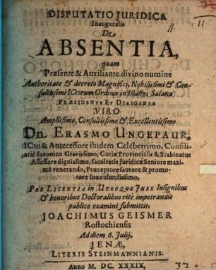 Diss. iur. inaug. de absentia