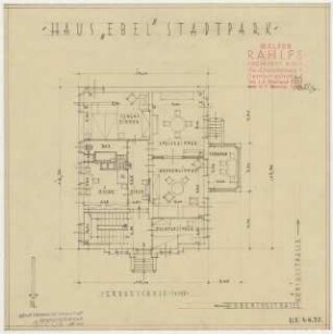 Wohnhaus Otto Ebel, Berlin-Spandau: Grundriss Erdgeschoss 1:100