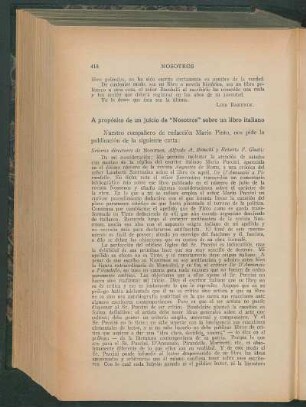 A propósito de un juicio de "Nosotros" sobre un libro italiano