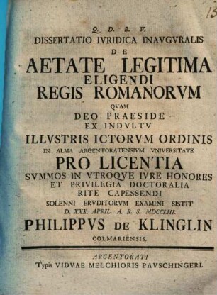 Diss. iur. inaug. de aetate legitima eligendi regis Romanorum