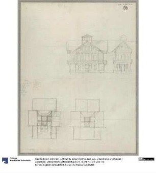 Entwurf zu einem Schweizerhaus. Grundrisse und Aufriss / Alexisbad. Entwurf zum Schweizerhaus (?)