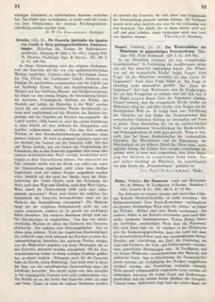 71-72 [Rezension] Zarncke, Lilly, Die Exercitia Spiritualia des Ignatius von Loyola