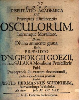Disp. acad. de praecipuis differentiis osculorum horumque moralitate