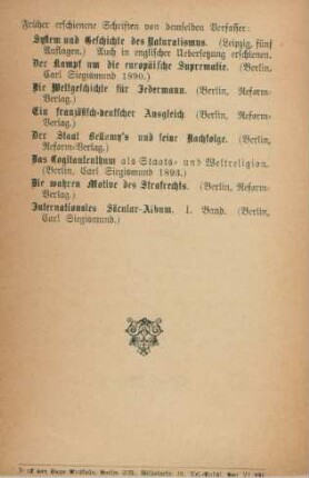 Früher erschienene Schriften von demselben Verfasser