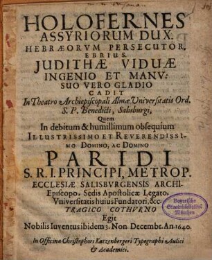 Holofernes Assyriorum dux ...