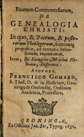 Examen controversiarum de genealogia Christi