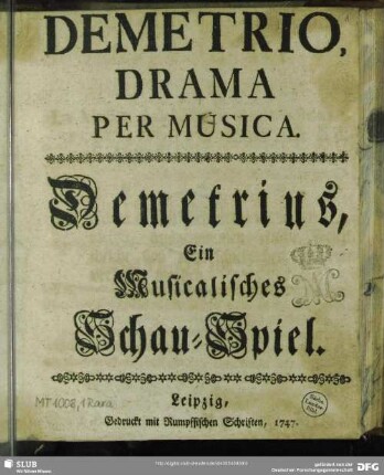 Demetrio : Drama Per Musica