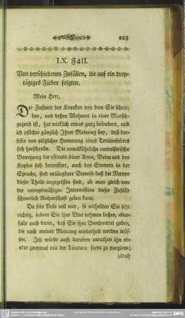 LX. Fall. Von verschiedenen Zufällen, die auf ein dreytägiges Fieber folgten