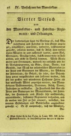 Vierter Versuch von den Manufaktur- und Fabriken- Reglements und Ordnungen
