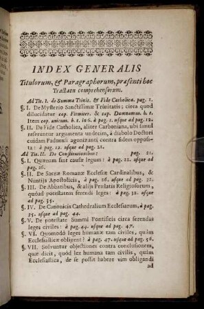 Index Generalis Titulorum, & Paragraphorum, præsenti hoc Tractatu comprehensorum.