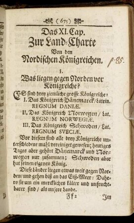 Das XI. Cap. Zur Land-Charte Von den Nordischen Königreichen.