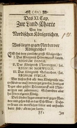 Das XI. Cap. Zur Land-Charte Von den Nordischen Königreichen.