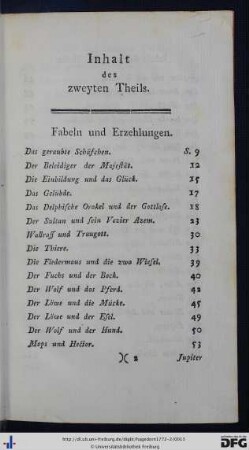 Inhalt des zweyten Theils.