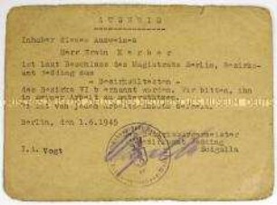 Ausweis zur Ernennung zum "Bezirksältesten" (deutsch/russisch) - Personenkonvolut