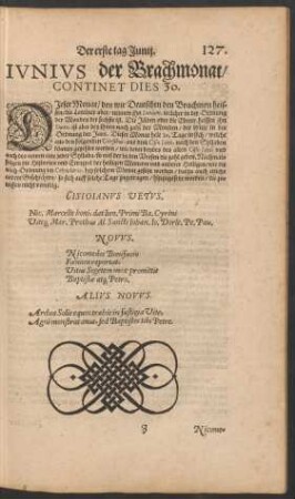 Iunius der Brachmonat/ Continet Dies 30.
