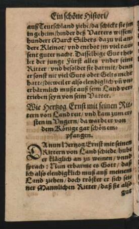 Wie Hertzog Ernst mit seinen Rittern von Land reit/ und kam zum ersten in Ungern/ da warde er von dem Könige gar schön empfangen.
