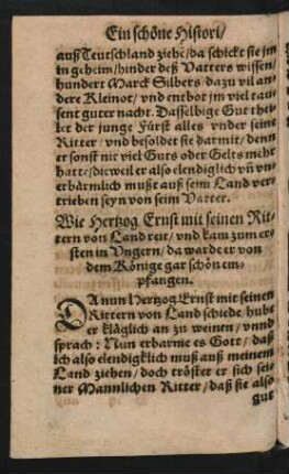 Wie Hertzog Ernst mit seinen Rittern von Land reit/ und kam zum ersten in Ungern/ da warde er von dem Könige gar schön empfangen.