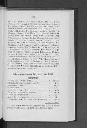 Jahresabrechnung für das Jahr 1912.