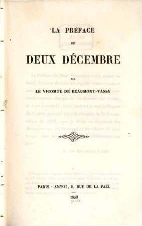 La préface du deux Décembre