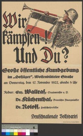 Plakat der DNVP zu einer Wahlkundgebung am 17. November 1927 in Braunschweig