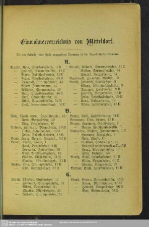 Einwohnerverzeichnis Mitteldorf : Einwohnerverzeichnis von Mitteldorf