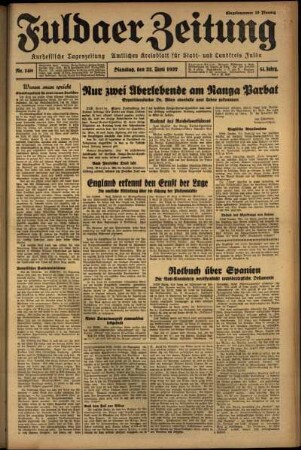 Erste Ausgabe vom Dienstag, den 22. Juni 1937.
