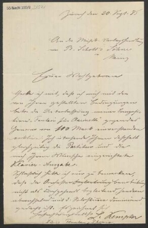 Brief an B. Schott's Söhne : 20.09.1885