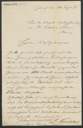 Brief an B. Schott's Söhne : 20.09.1885