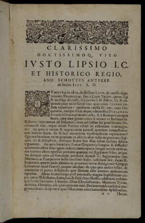 Clarissimo Doctissimoq Viro Iusto Lipsio [...]