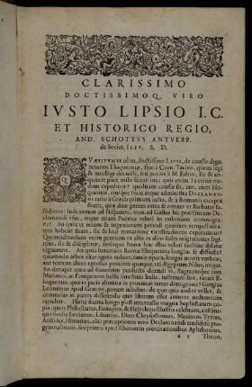 Clarissimo Doctissimoq Viro Iusto Lipsio [...]