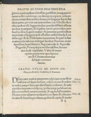 Oratio Vulgi Ad Deum Op. Max. pro Ecclesia Catholica, & Romana.