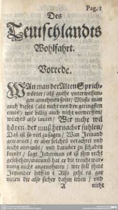 Des Teutschlandts Wohlfahrt. Vorrede.