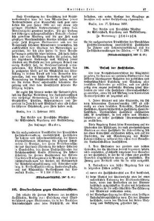Besuch der Hochschulen : [Wissenschaft] ; [Für das Reich] ; [Amtliche Erlasse] ; [Amtlicher Teil]