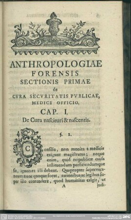 Anthropologiae Froensis Sectionis Primae de Cura Securitatis Publicae, Medici Officio
