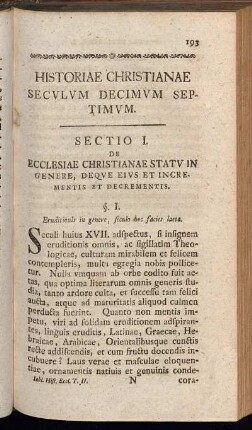 Historiae Christianae Seculum Decimum Septimum.