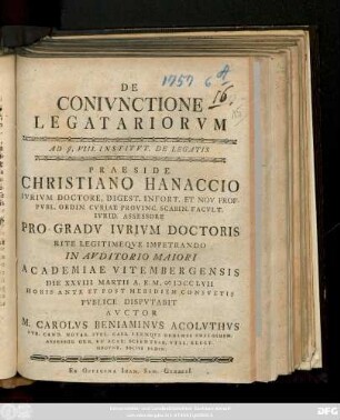 De Conivnctione Legatariorvm : Ad §. VIII. Institvt. De Legatis