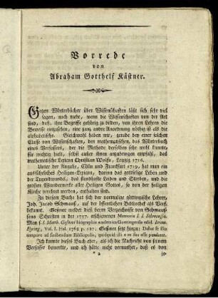 Vorrede von Abrahm Gotthelf Kästner.