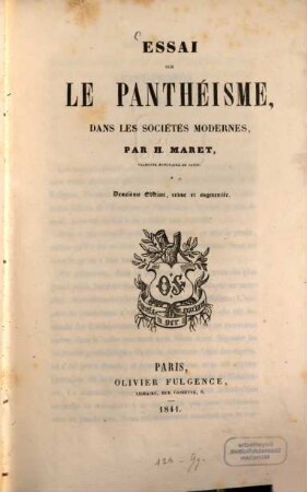 Essai sur le pantheisme, dans les sociétés modernes