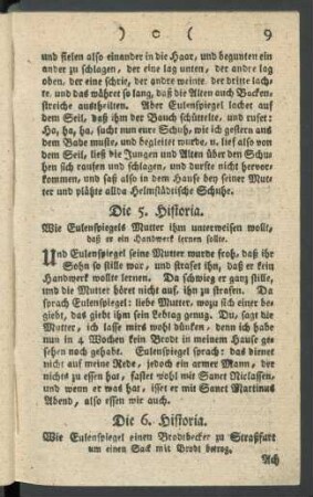 Die 5. Historia. Wie Eulenspiegels Mutter ihm unterweisen wollt, daß er ein Handwerk lernen sollte
