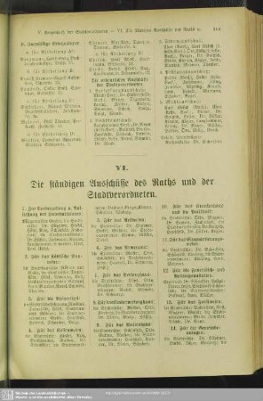 VI. Die ständigen Ausschüsse des Raths und der Stadtverordneten