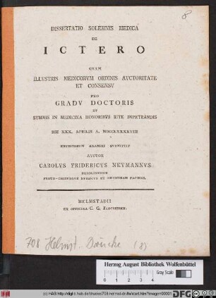 Dissertatio Solemnis Medica De Ictero.